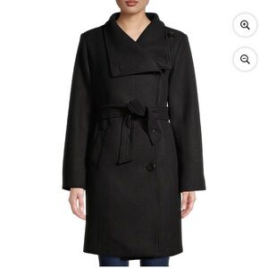 Women’s long asymmetrical wrap coat with belt in size small
